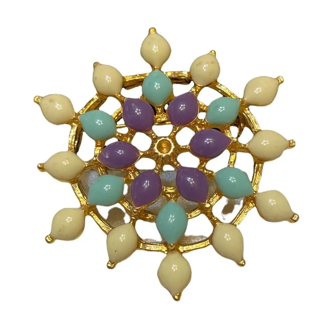 Vintage Multi Color Cabochon Brooch 2”